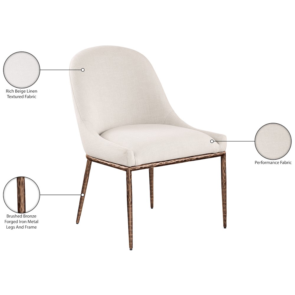 Ferro Beige Linen Textured Performance Fabric Upholstered Dining Side Chair. Picture 8