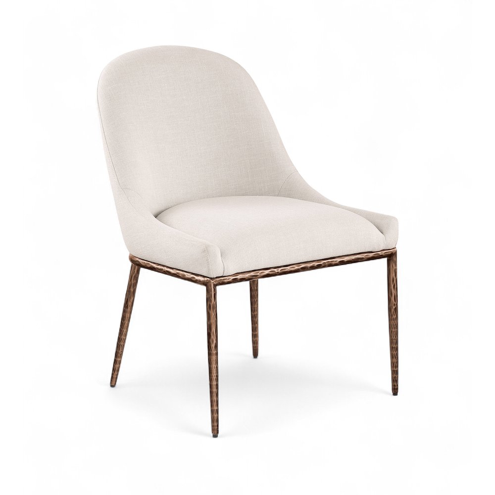 Ferro Beige Linen Textured Performance Fabric Upholstered Dining Side Chair. Picture 1