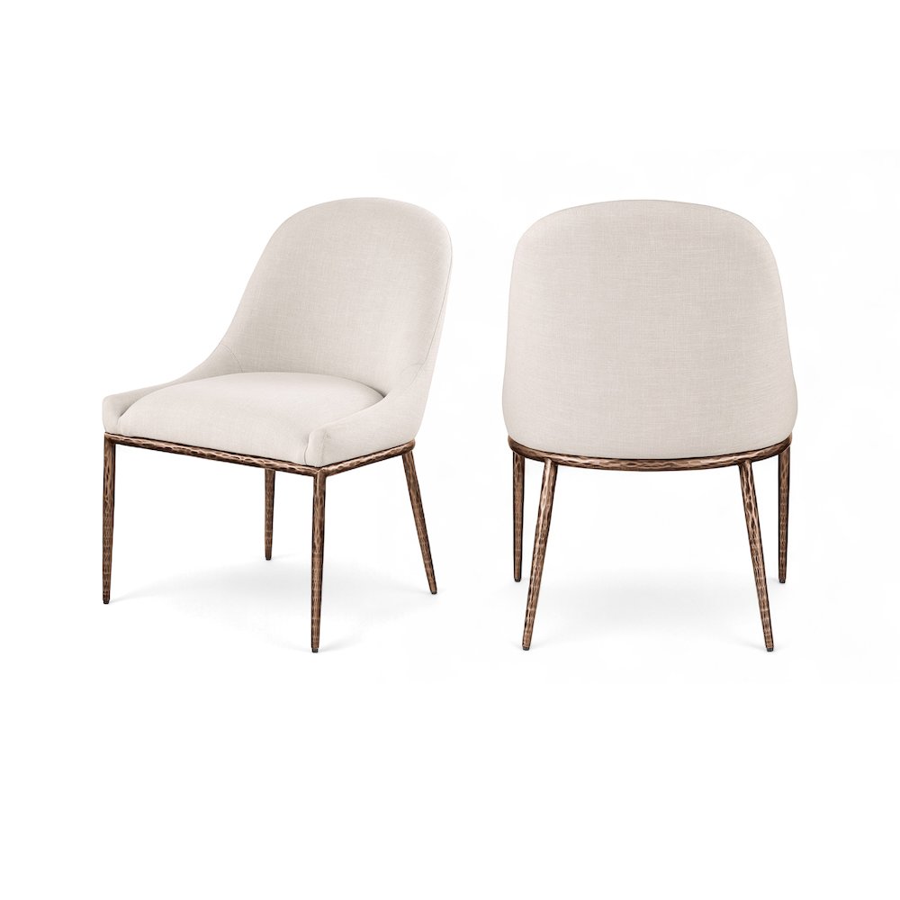 Ferro Beige Linen Textured Performance Fabric Upholstered Dining Side Chair. Picture 9