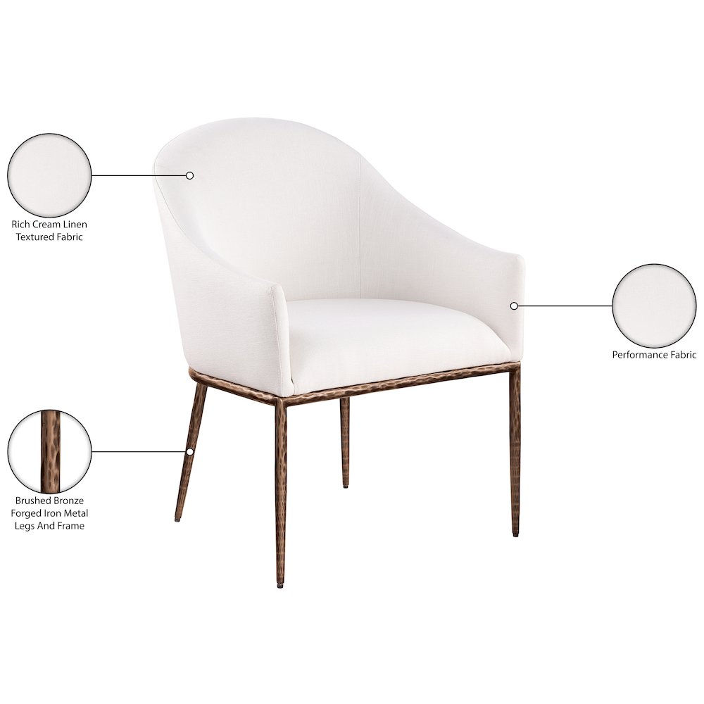Ferro Cream Linen Textured Performance Fabric Upholstered Dining Arm Chair. Picture 8