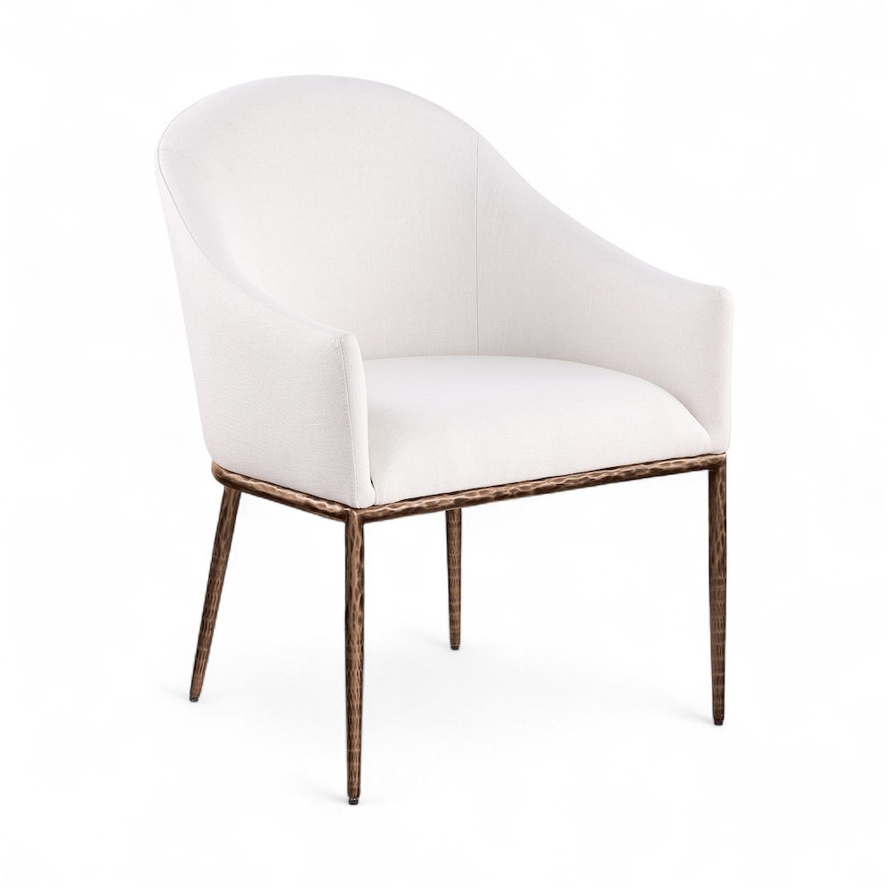 Ferro Cream Linen Textured Performance Fabric Upholstered Dining Arm Chair. Picture 1
