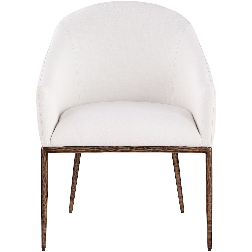 Ferro Cream Linen Textured Performance Fabric Upholstered Dining Arm Chair. Picture 2