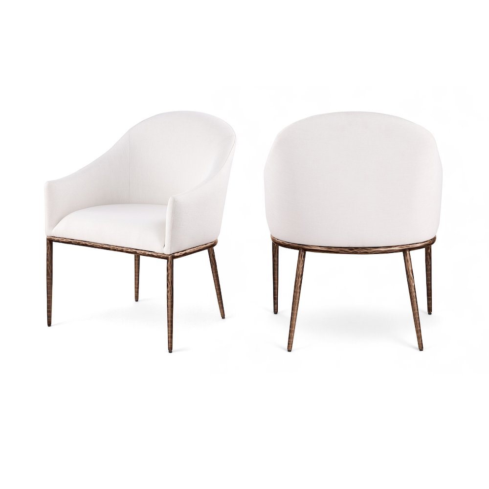 Ferro Cream Linen Textured Performance Fabric Upholstered Dining Arm Chair. Picture 9