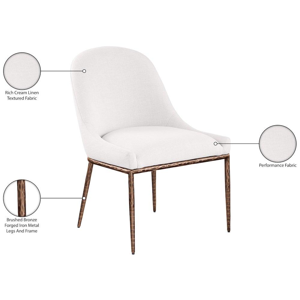 Ferro Cream Linen Textured Performance Fabric Upholstered Dining Side Chair. Picture 8