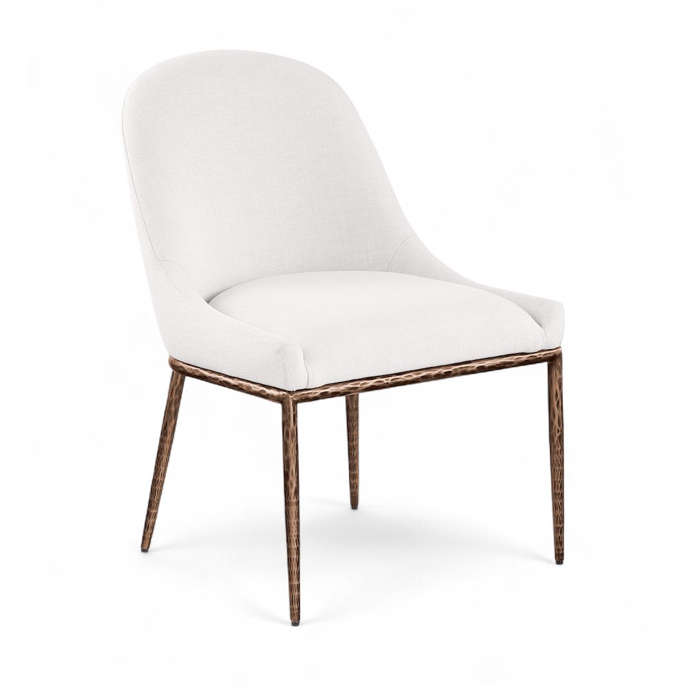Ferro Cream Linen Textured Performance Fabric Upholstered Dining Side Chair. Picture 1