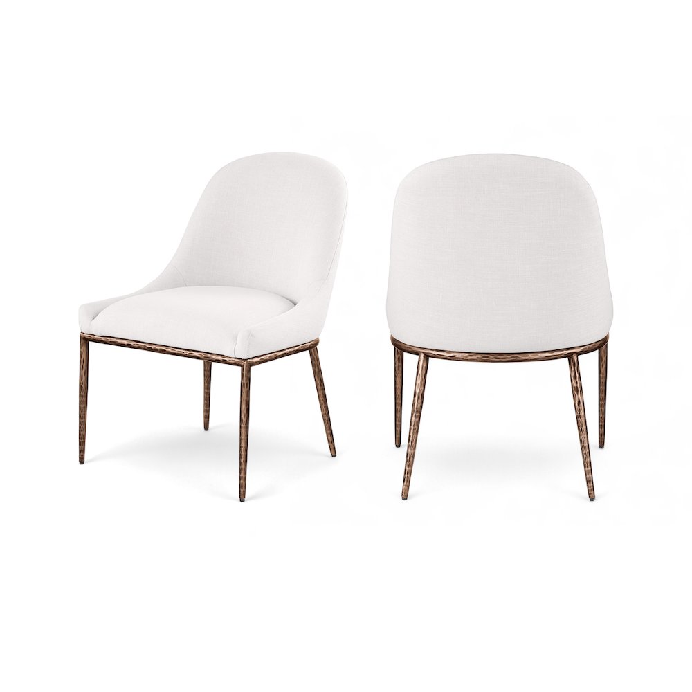 Ferro Cream Linen Textured Performance Fabric Upholstered Dining Side Chair. Picture 9