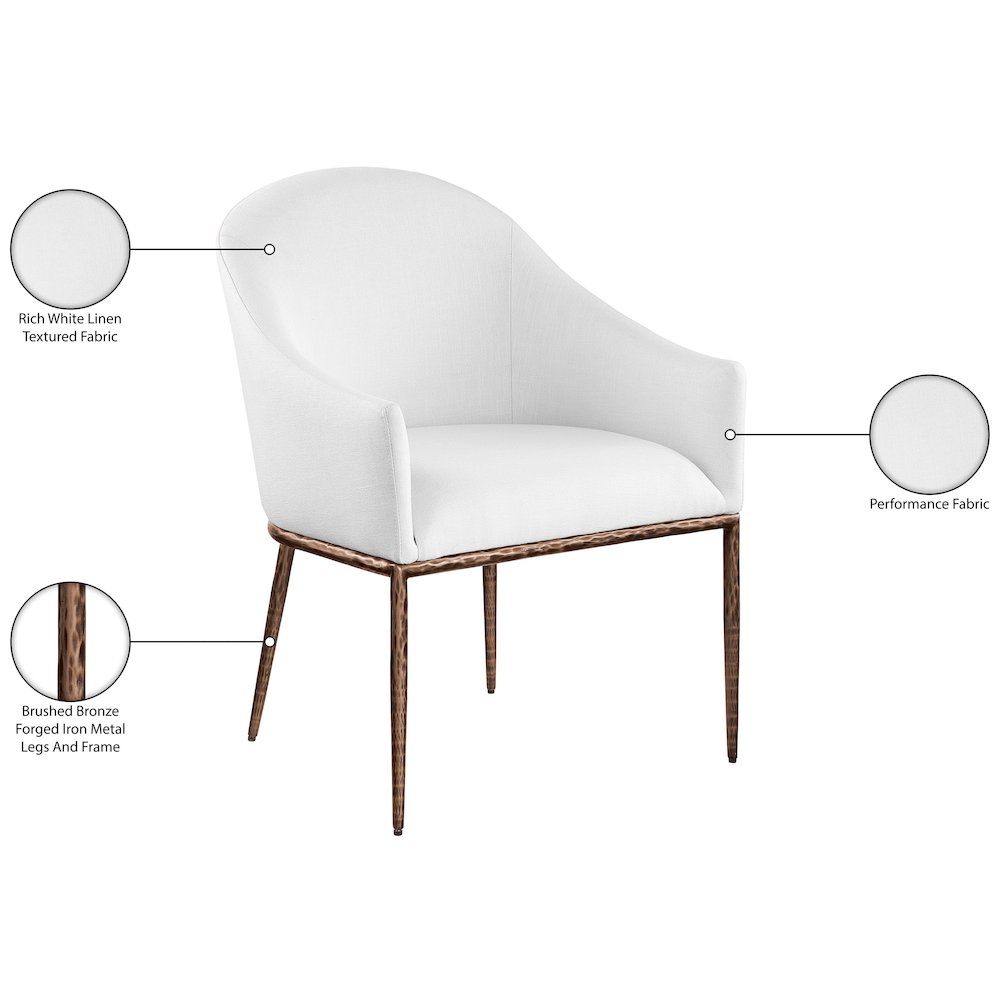 Ferro White Linen Textured Performance Fabric Upholstered Dining Arm Chair. Picture 8