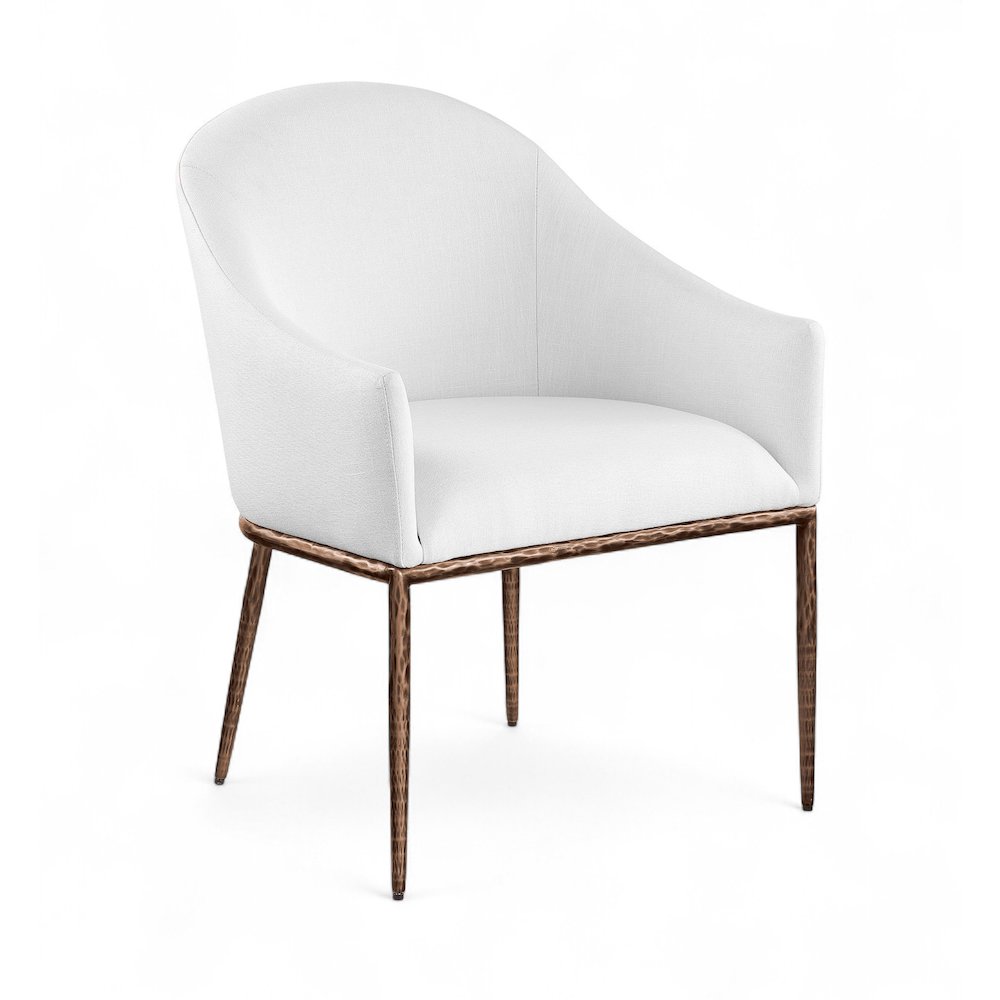 Ferro White Linen Textured Performance Fabric Upholstered Dining Arm Chair. Picture 1