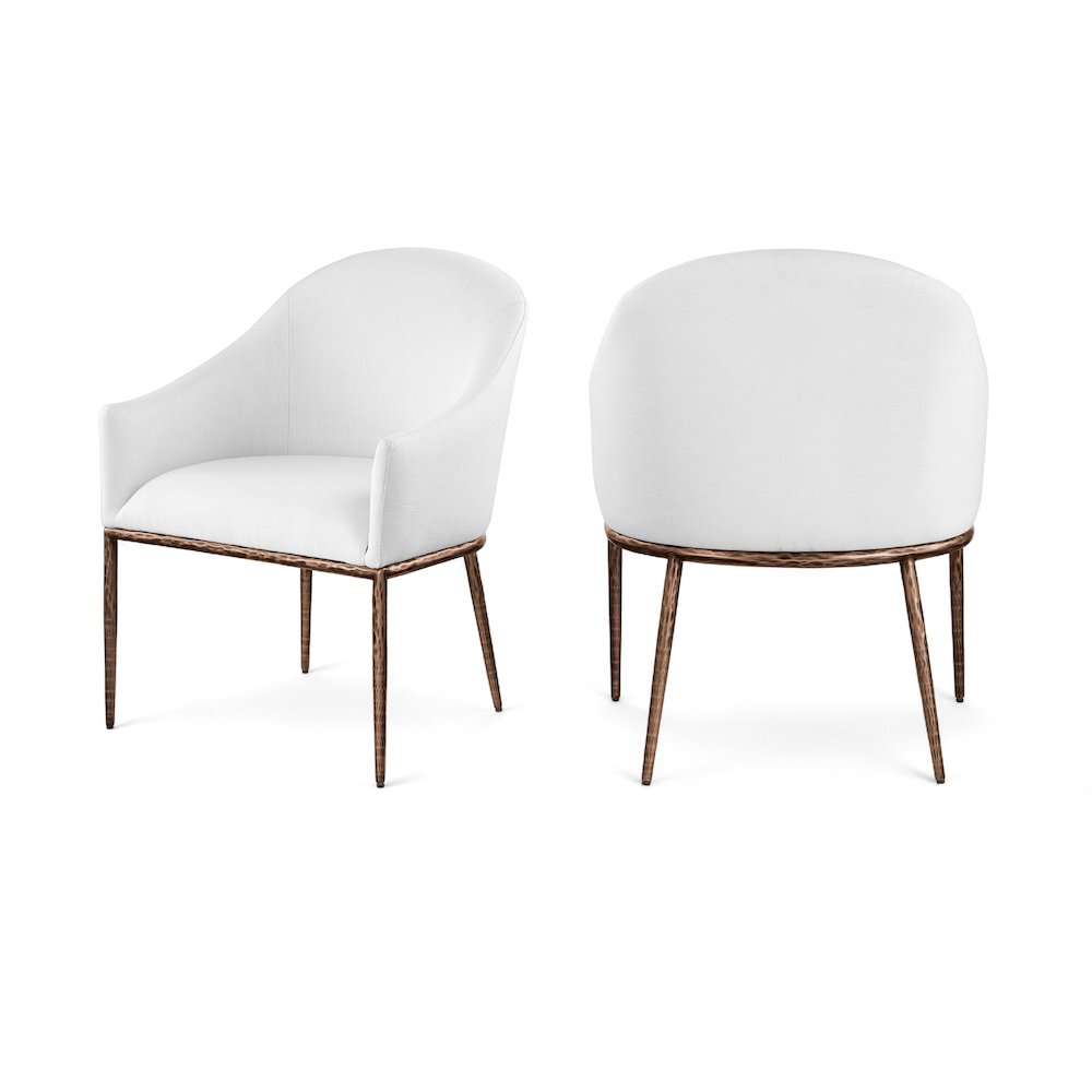 Ferro White Linen Textured Performance Fabric Upholstered Dining Arm Chair. Picture 9