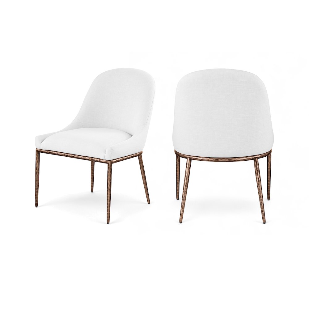 Ferro White Linen Textured Performance Fabric Upholstered Dining Side Chair. Picture 9