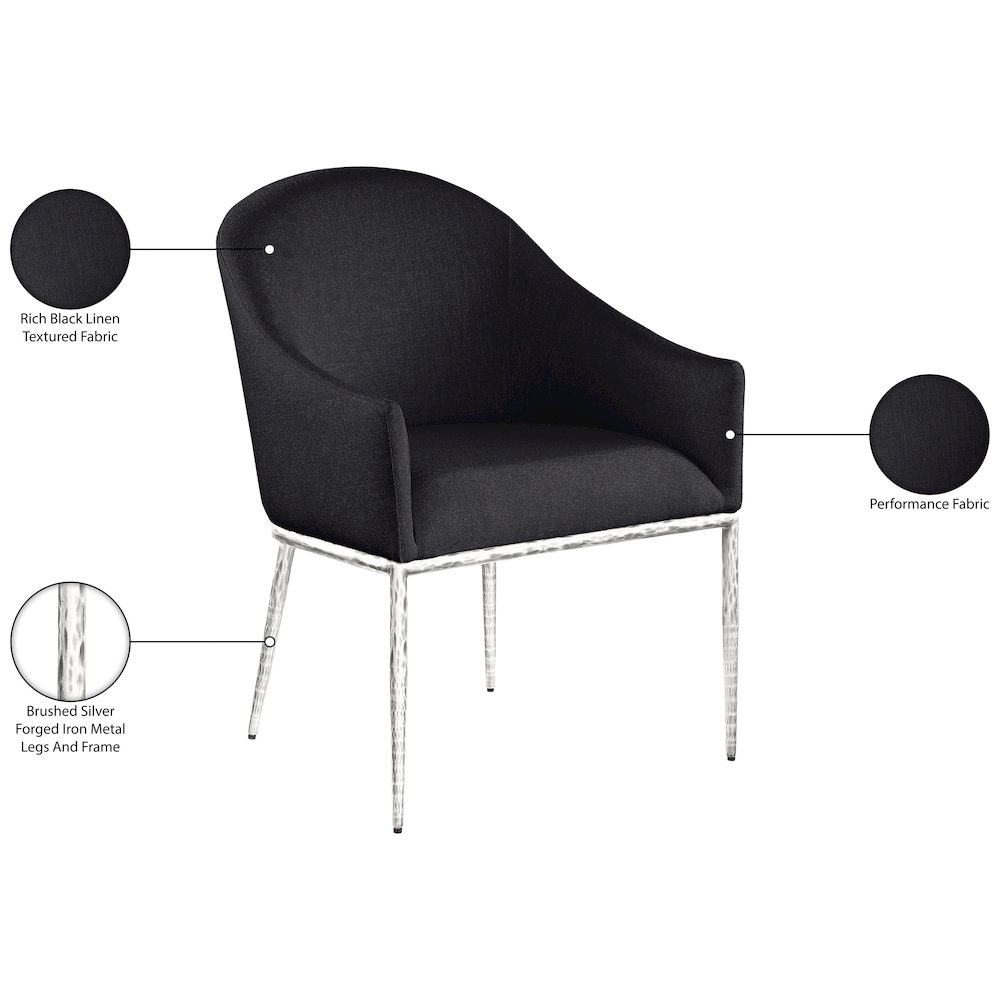 Ferro Black Linen Textured Performance Fabric Upholstered Dining Arm Chair. Picture 8