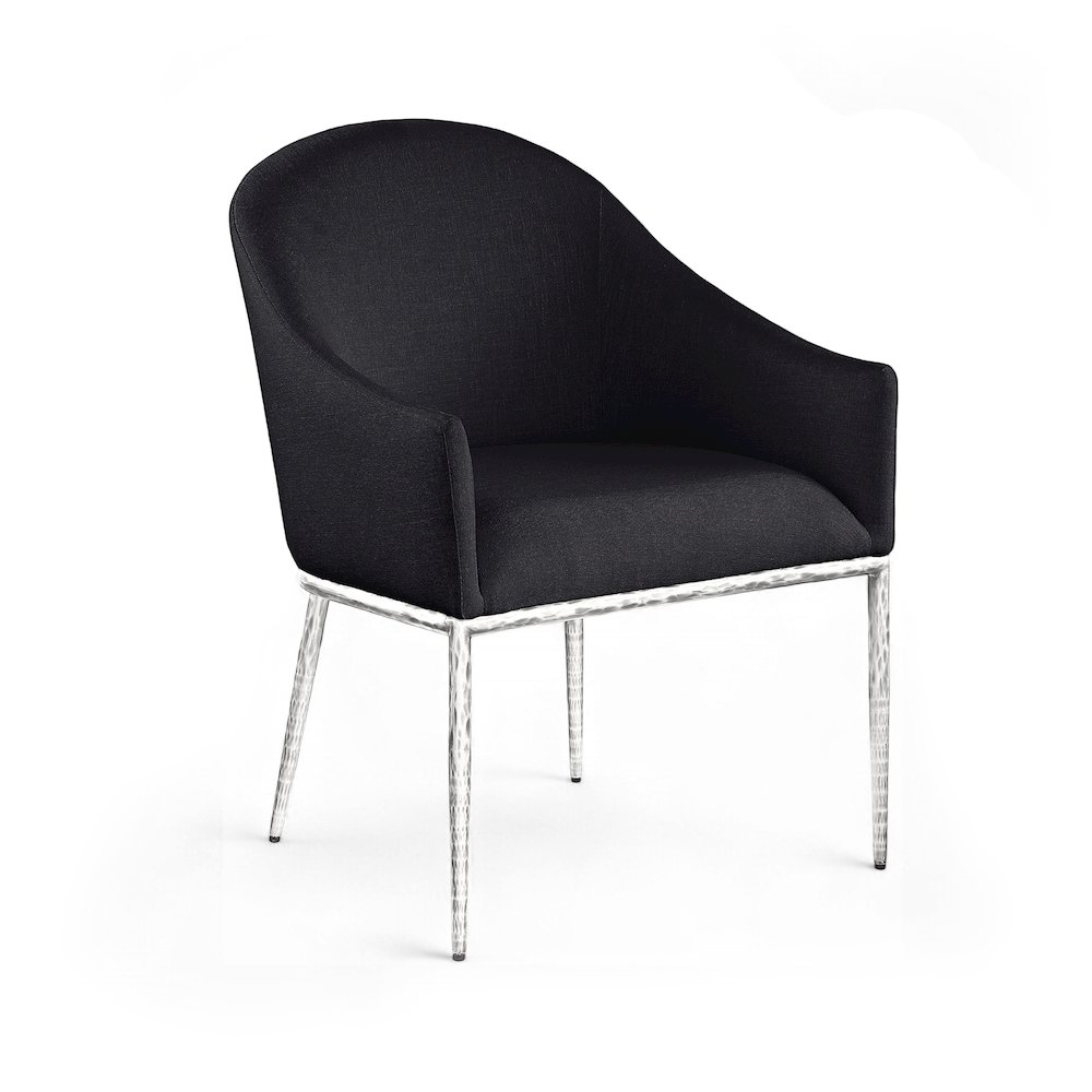 Ferro Black Linen Textured Performance Fabric Upholstered Dining Arm Chair. Picture 1