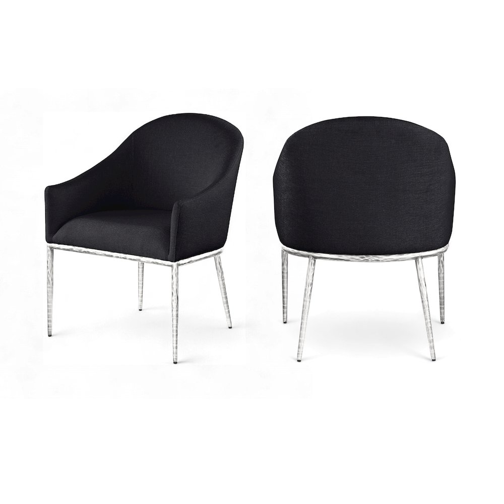 Ferro Black Linen Textured Performance Fabric Upholstered Dining Arm Chair. Picture 9