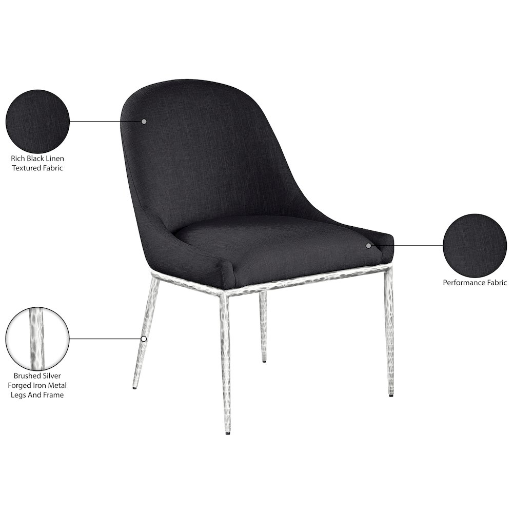Ferro Black Linen Textured Performance Fabric Upholstered Dining Side Chair. Picture 8
