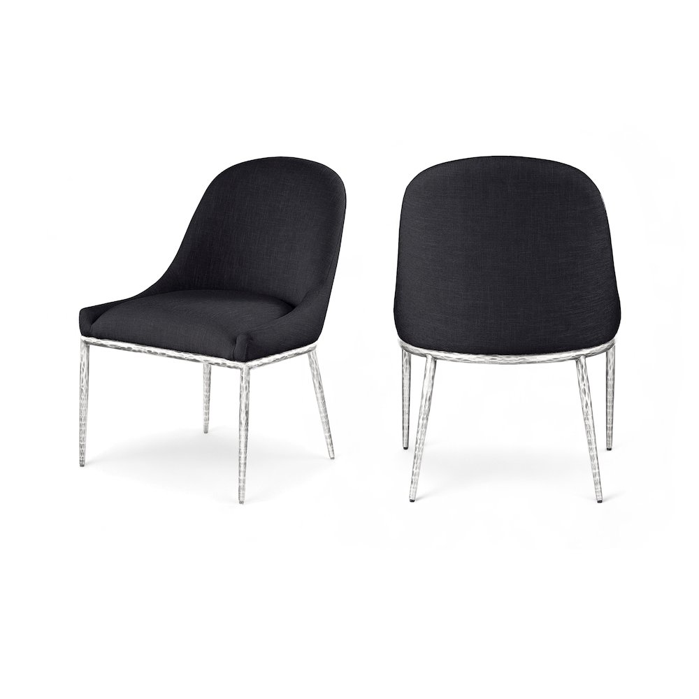 Ferro Black Linen Textured Performance Fabric Upholstered Dining Side Chair. Picture 9