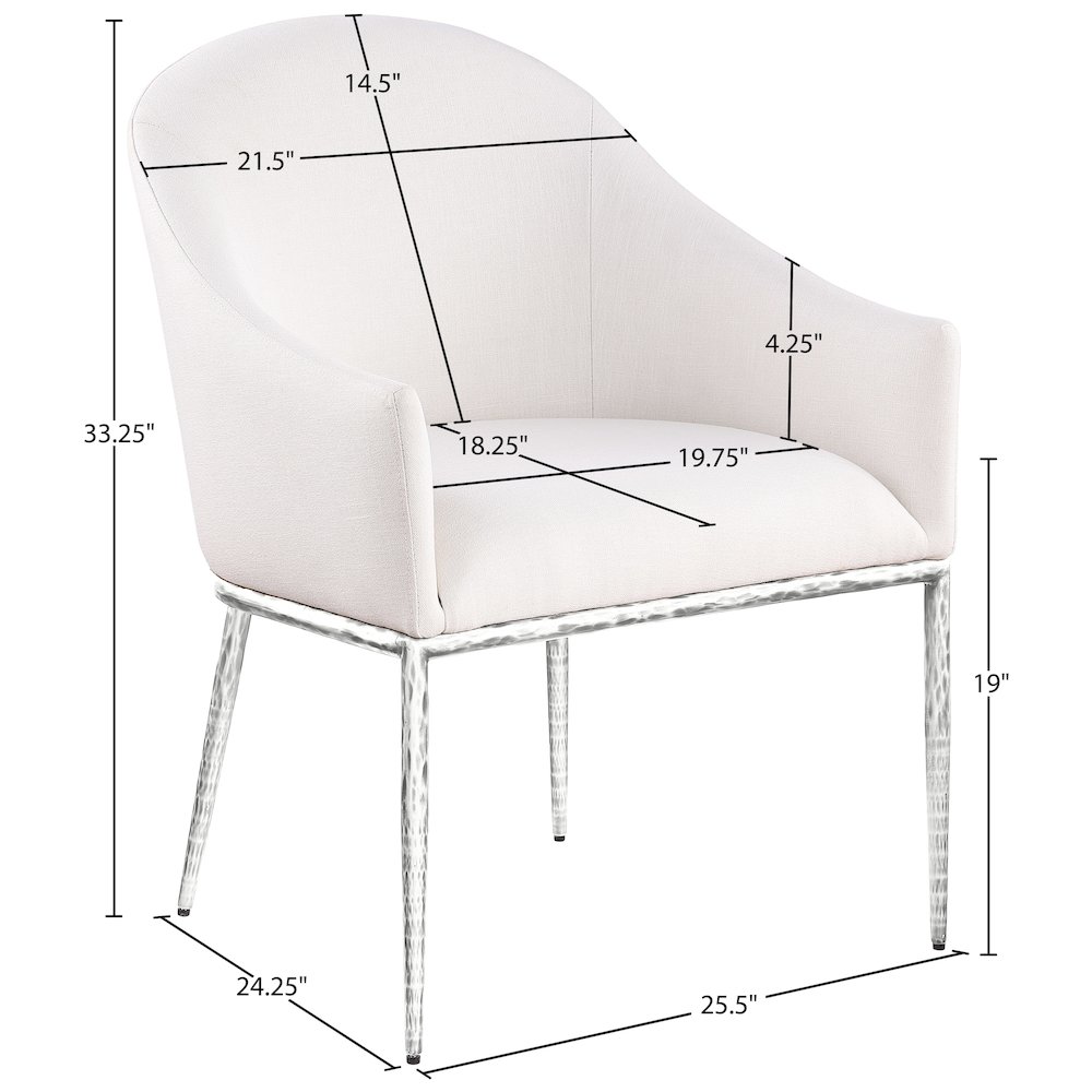 Ferro Cream Linen Textured Performance Fabric Upholstered Dining Arm Chair. Picture 7