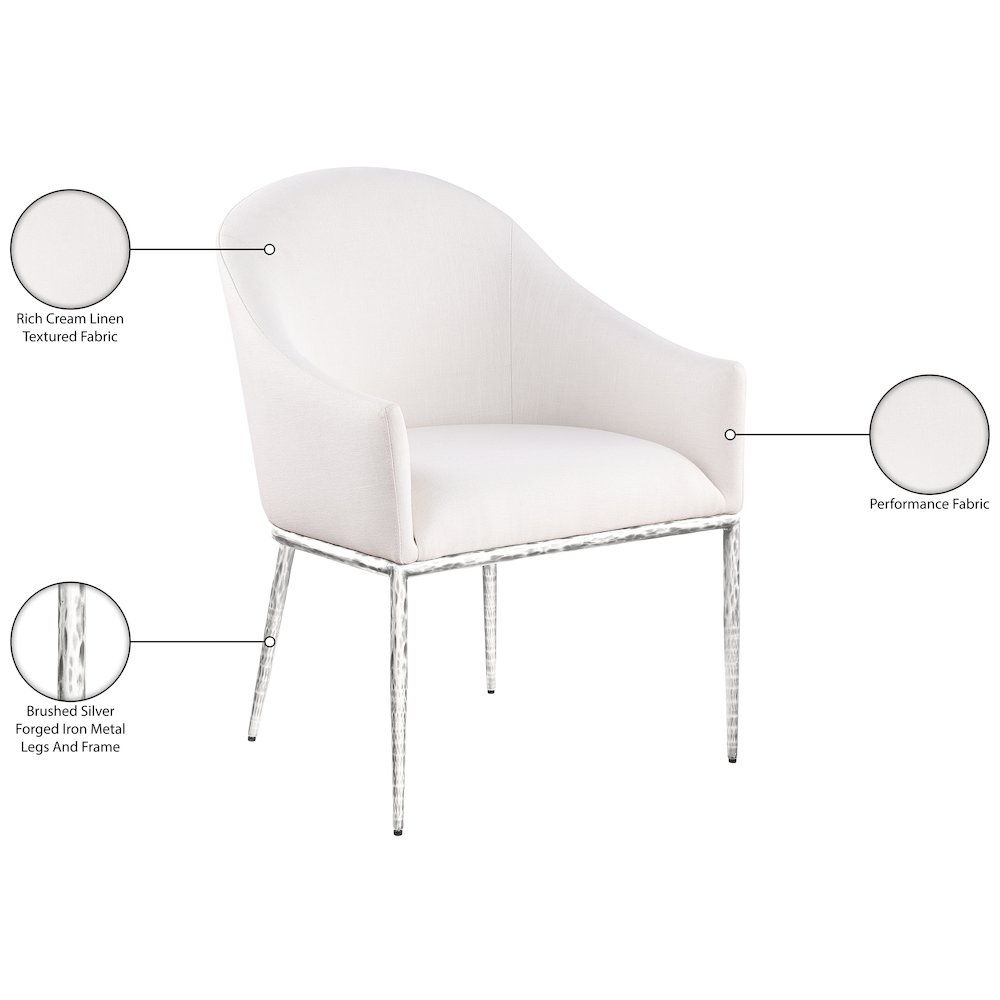 Ferro Cream Linen Textured Performance Fabric Upholstered Dining Arm Chair. Picture 8