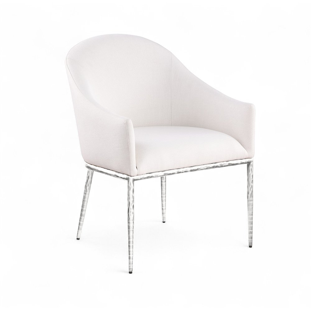Ferro Cream Linen Textured Performance Fabric Upholstered Dining Arm Chair. Picture 1