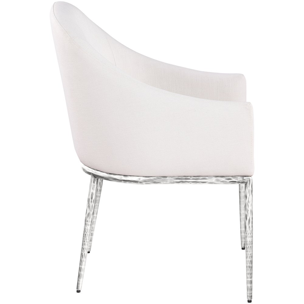 Ferro Cream Linen Textured Performance Fabric Upholstered Dining Arm Chair. Picture 4