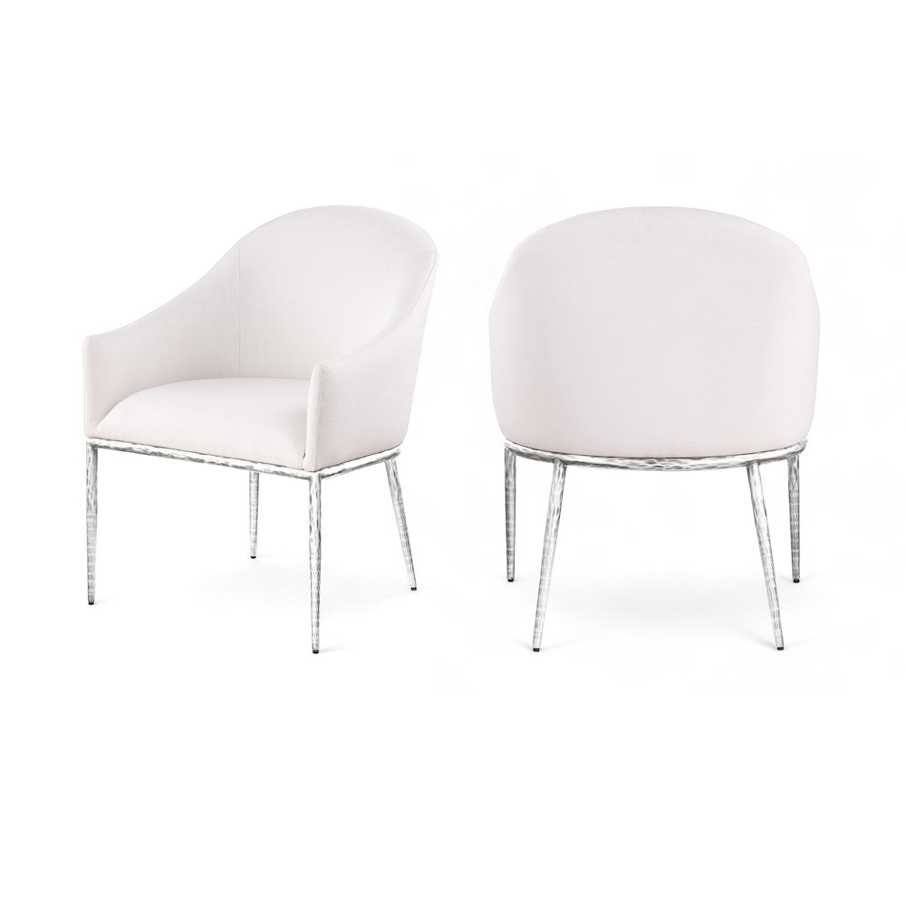 Ferro Cream Linen Textured Performance Fabric Upholstered Dining Arm Chair. Picture 9