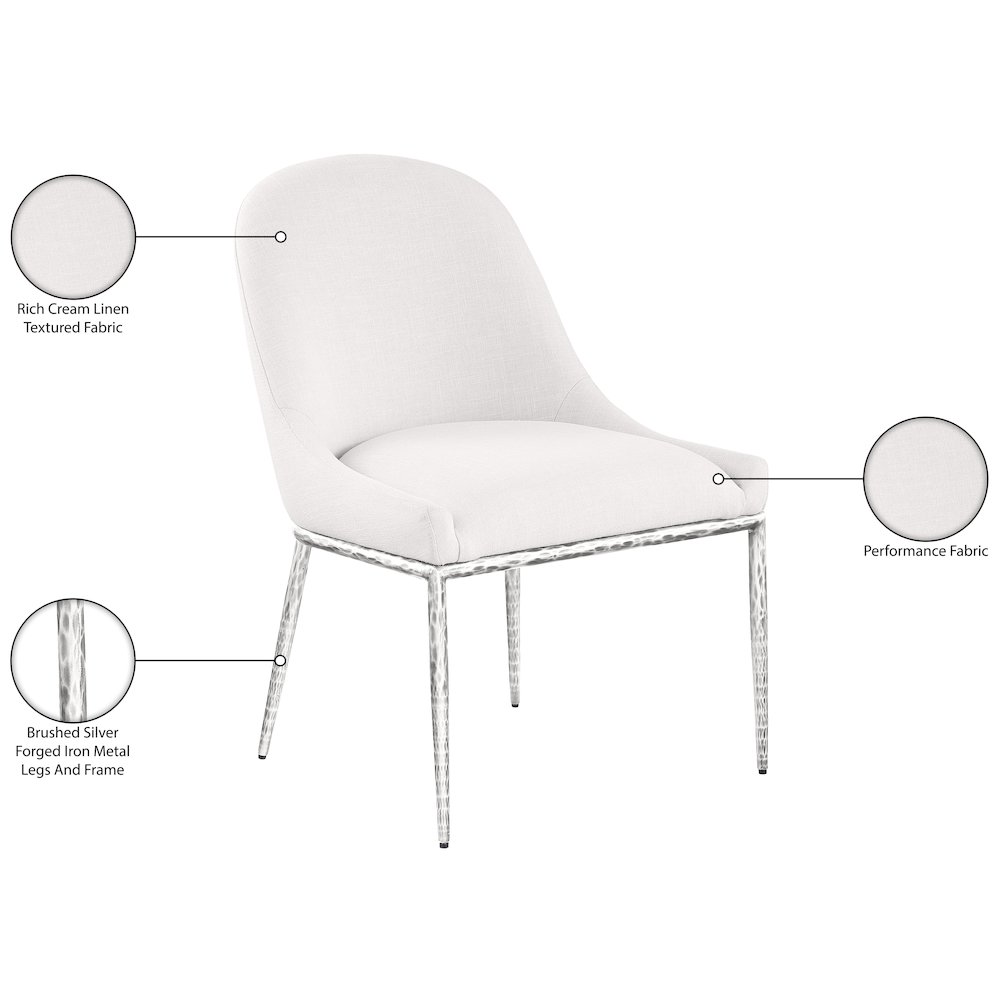 Ferro Cream Linen Textured Performance Fabric Upholstered Dining Side Chair. Picture 8