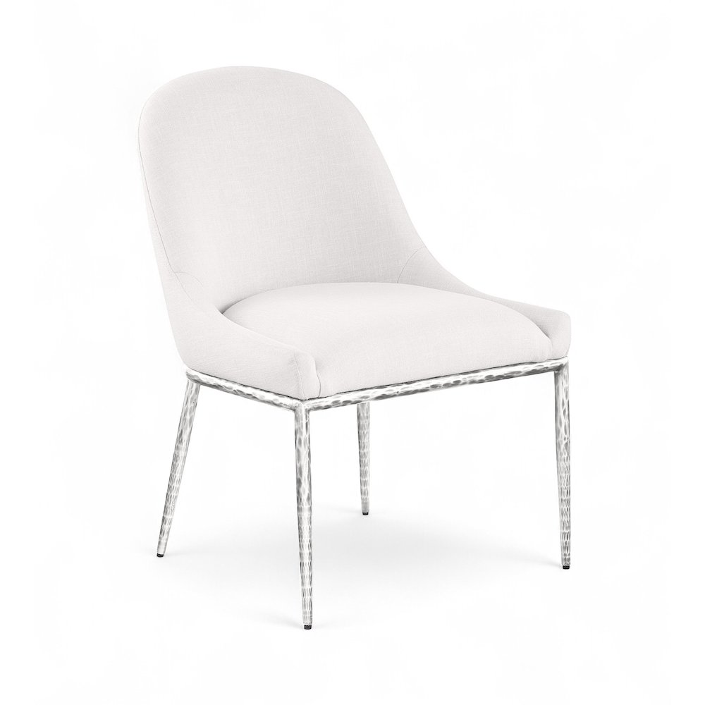 Ferro Cream Linen Textured Performance Fabric Upholstered Dining Side Chair. Picture 1