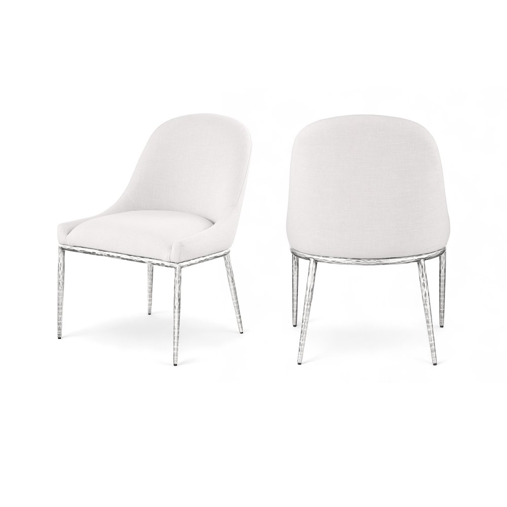 Ferro Cream Linen Textured Performance Fabric Upholstered Dining Side Chair. Picture 9
