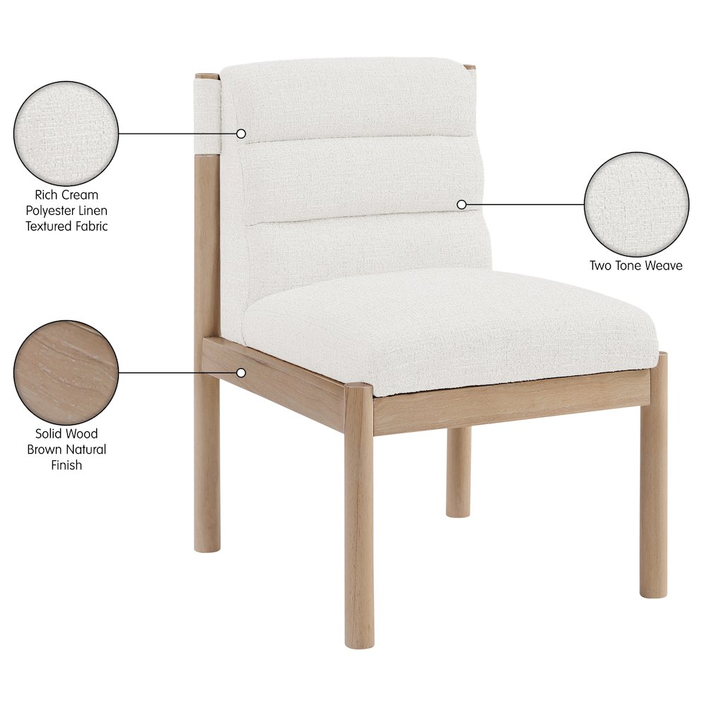 Eloura Cream Linen Textured Fabric Upholstered Dining Chair, Set of 2. Picture 3