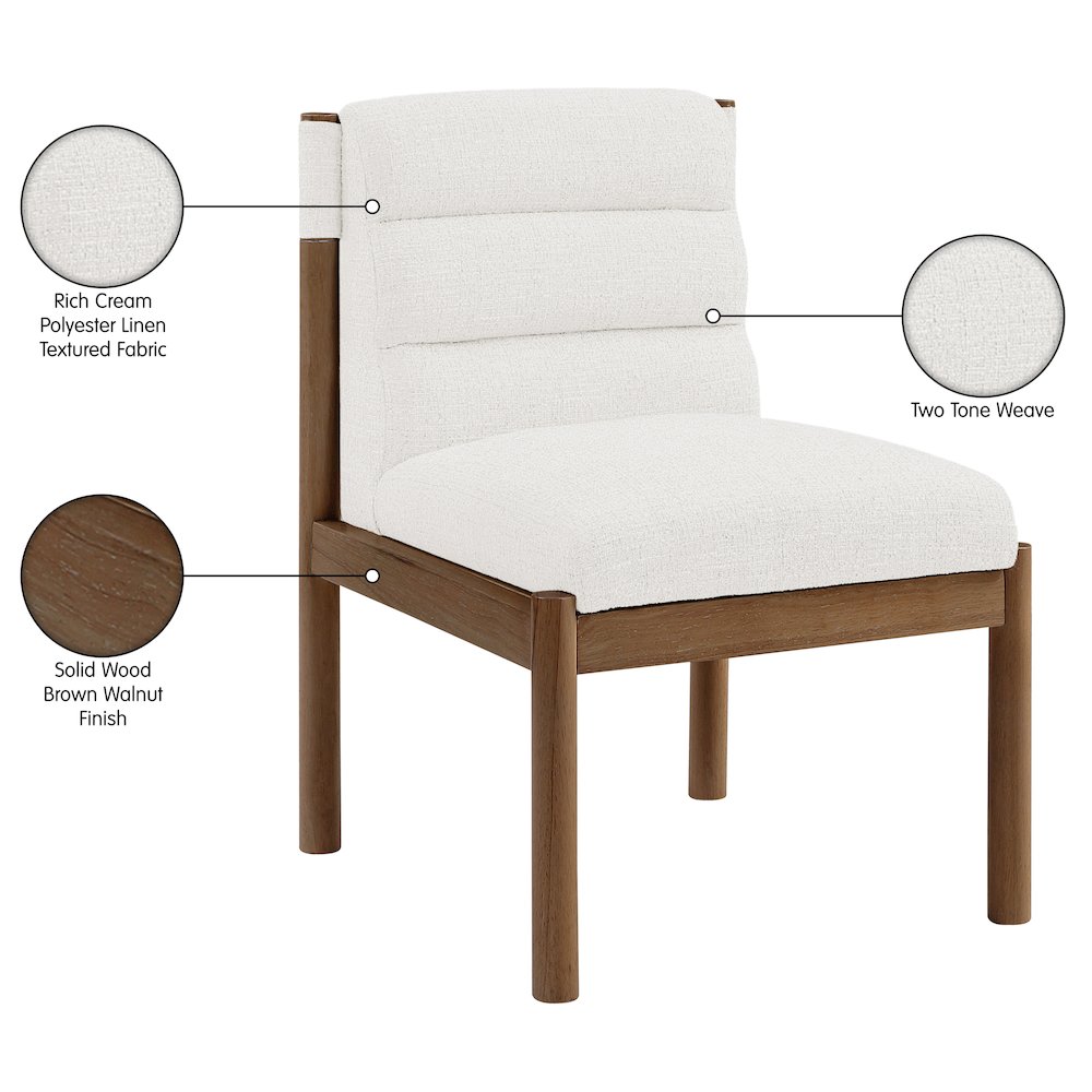 Eloura Cream Linen Textured Fabric Upholstered Dining Chair, Set of 2. Picture 3