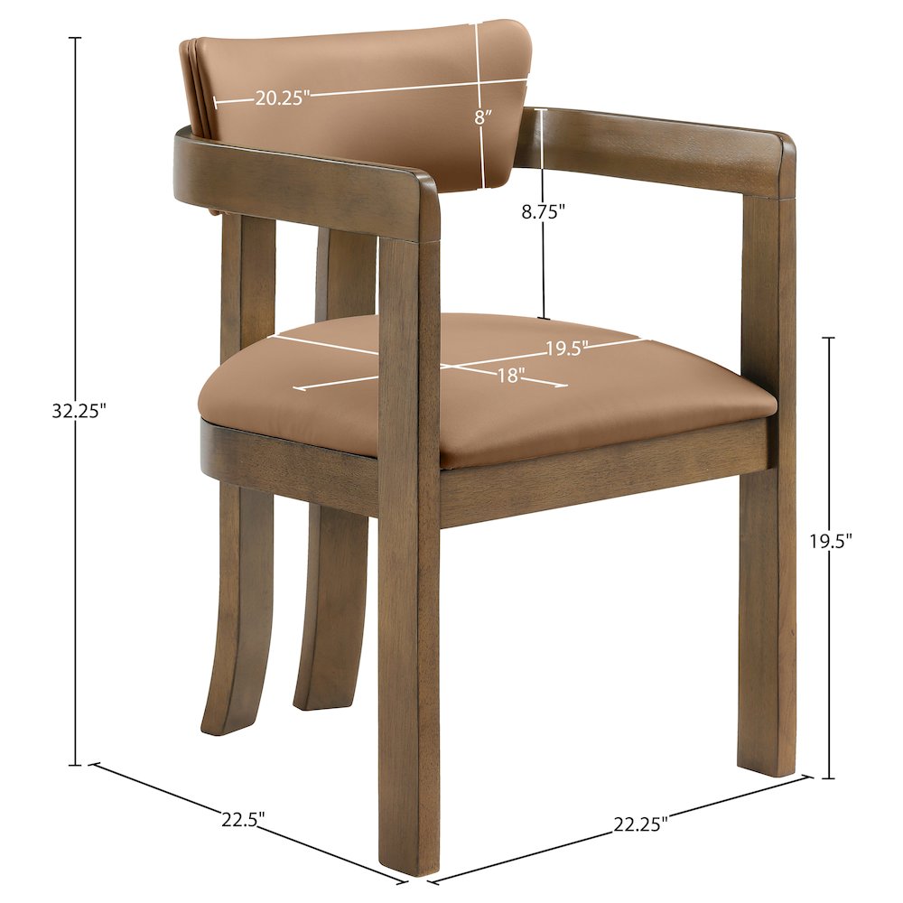 Lavrin Cognac Vegan Leather Upholstered Dining Arm Chair, Set of 2. Picture 10