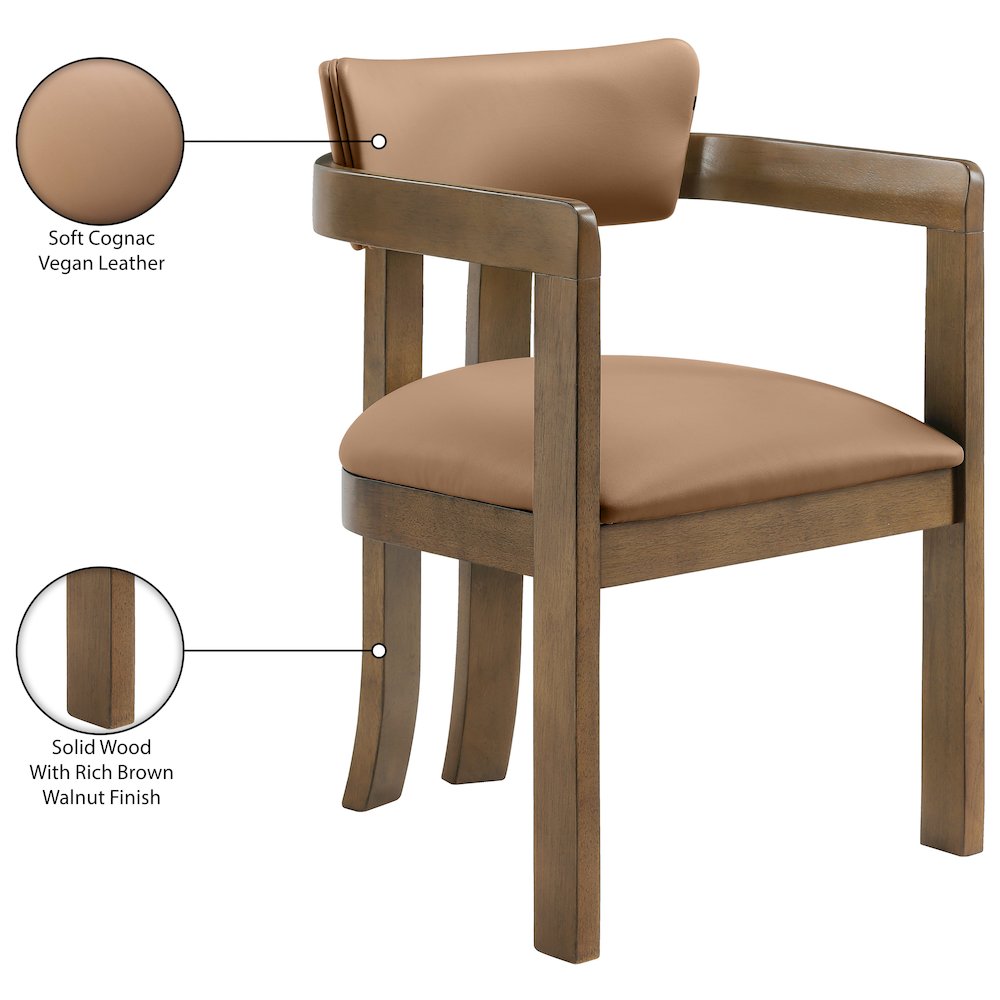 Lavrin Cognac Vegan Leather Upholstered Dining Arm Chair, Set of 2. Picture 11