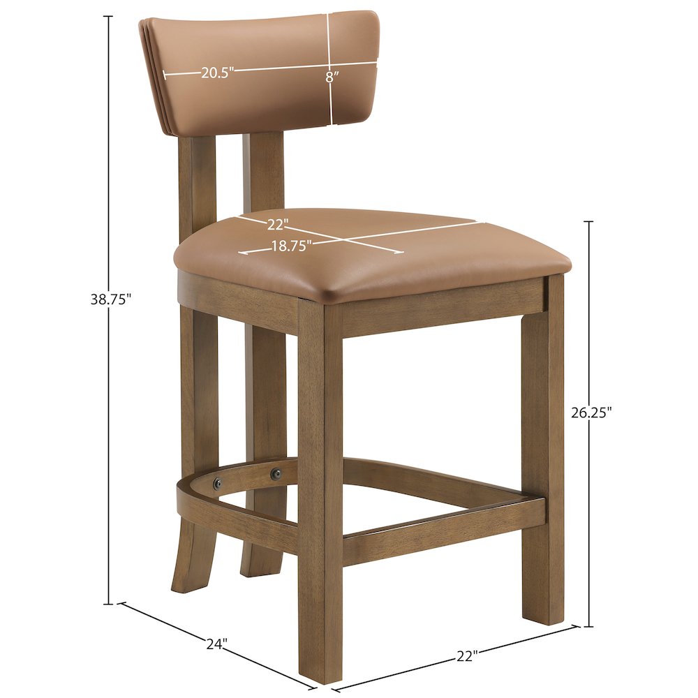 Lavrin Cognac Vegan Leather Upholstered Counter Stool, Set of 2. Picture 10