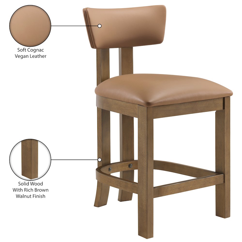 Lavrin Cognac Vegan Leather Upholstered Counter Stool, Set of 2. Picture 11