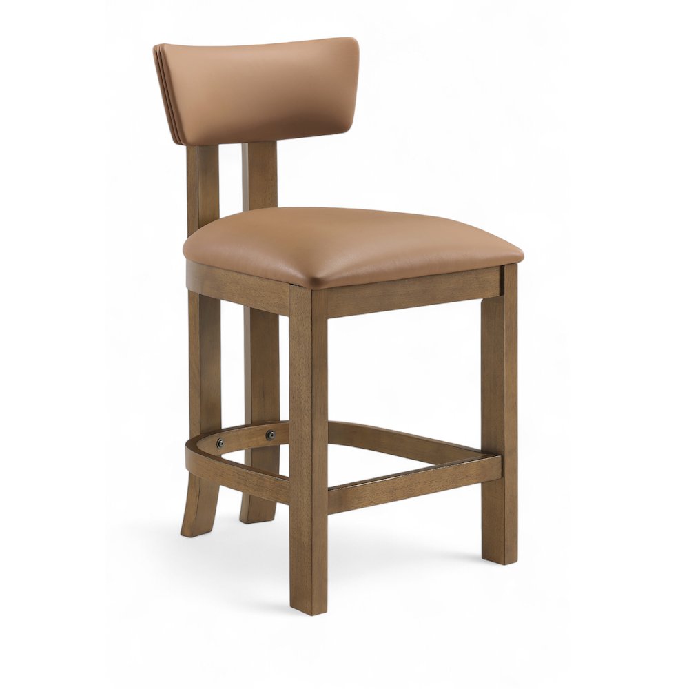 Lavrin Cognac Vegan Leather Upholstered Counter Stool, Set of 2. Picture 2