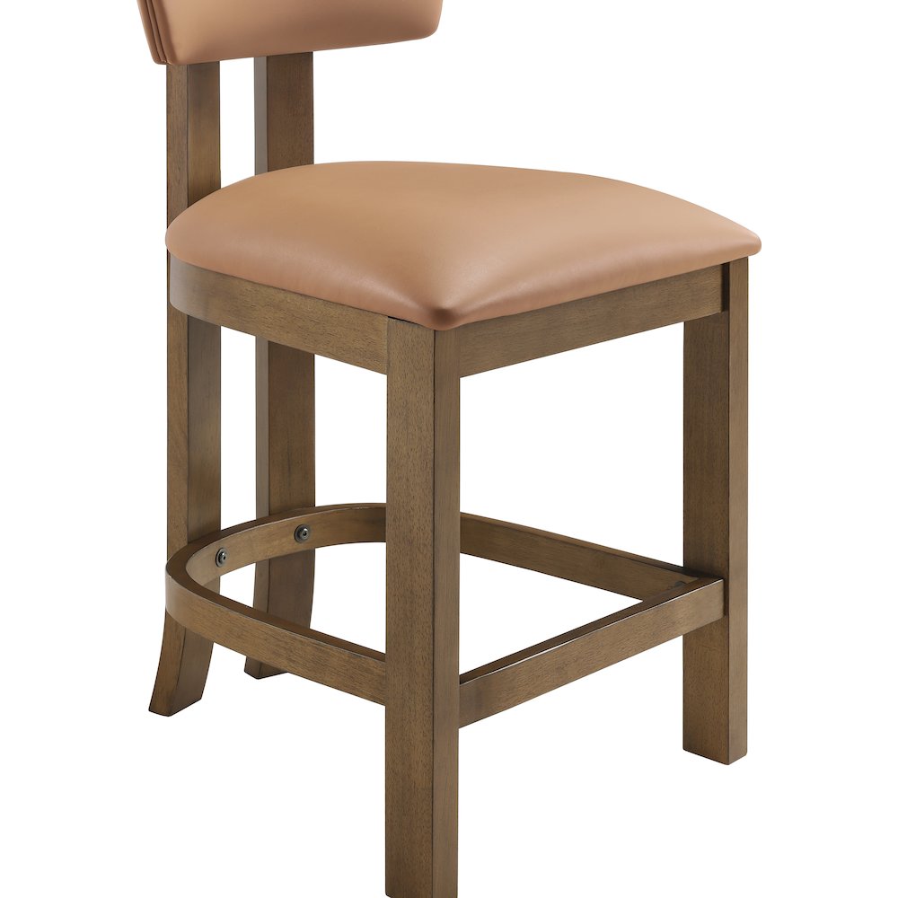 Lavrin Cognac Vegan Leather Upholstered Counter Stool, Set of 2. Picture 6