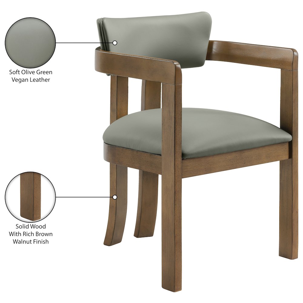 Lavrin Olive Vegan Leather Upholstered Dining Arm Chair, Set of 2. Picture 11