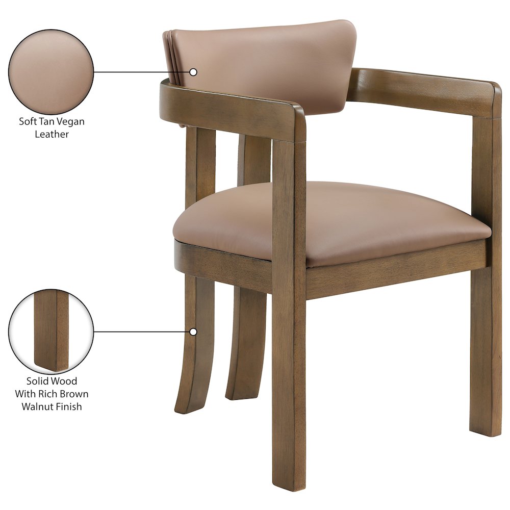 Lavrin Tan Vegan Leather Upholstered Dining Arm Chair, Set of 2. Picture 11