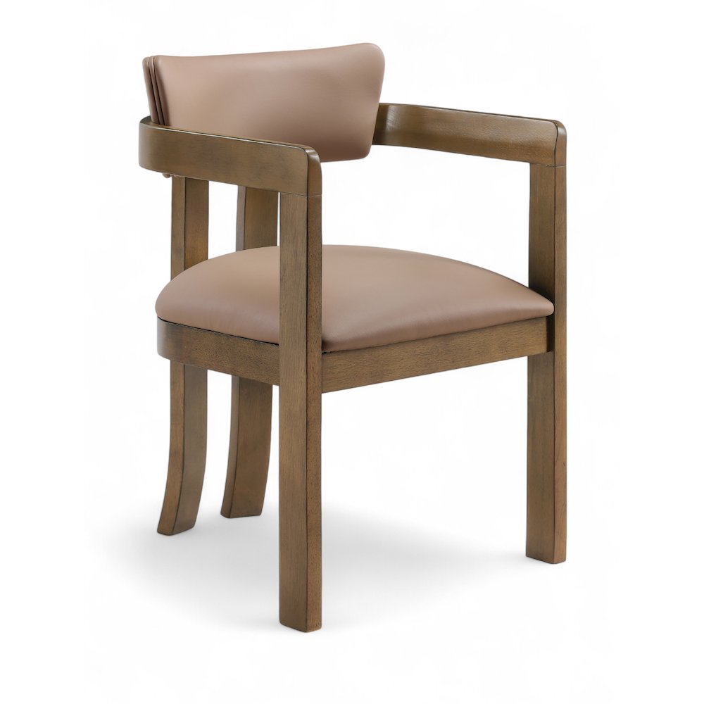 Lavrin Tan Vegan Leather Upholstered Dining Arm Chair, Set of 2. Picture 2