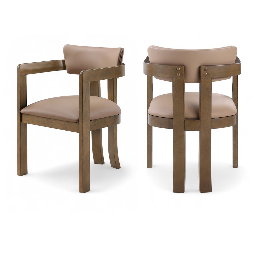 Lavrin Tan Vegan Leather Upholstered Dining Arm Chair, Set of 2. Picture 1