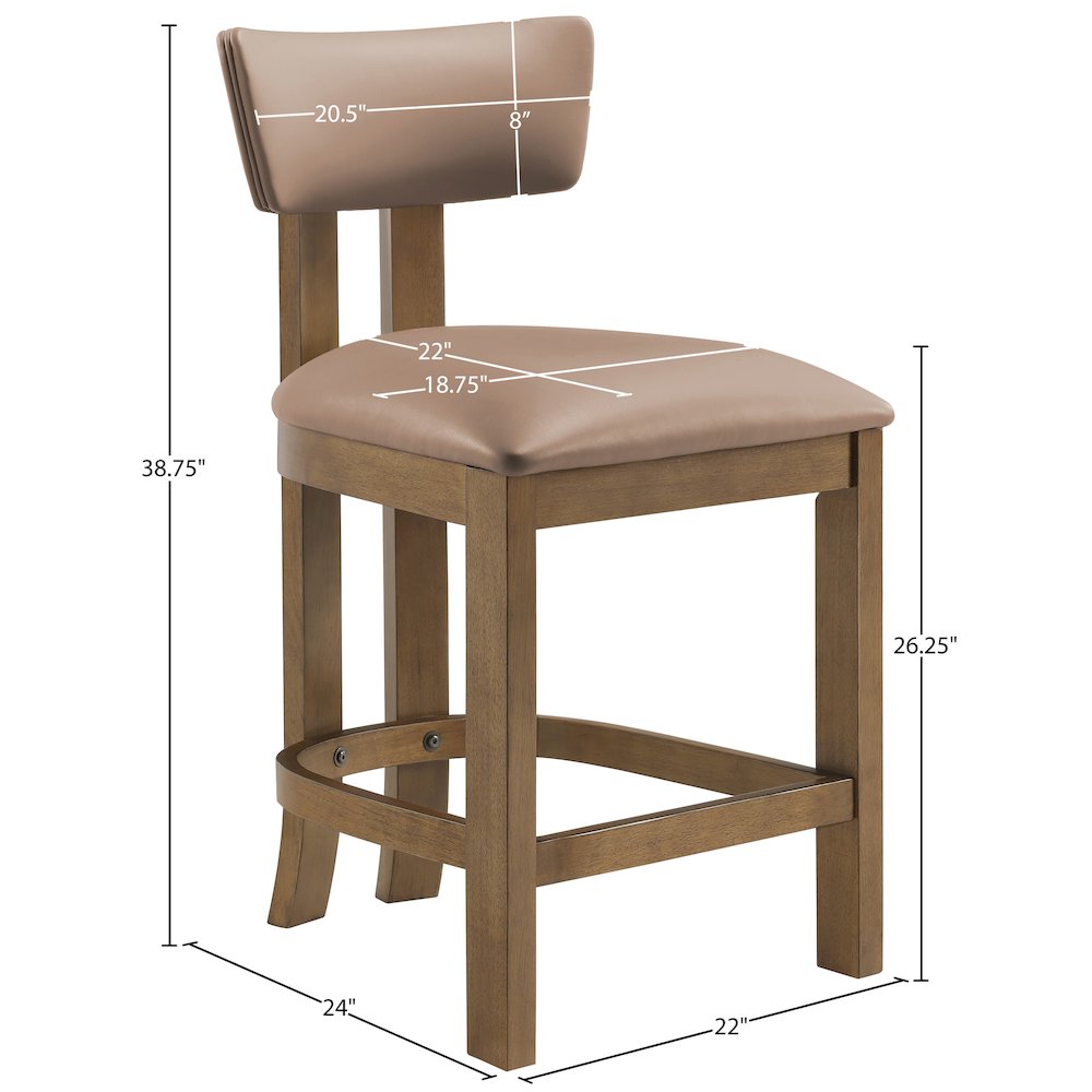 Lavrin Tan Vegan Leather Upholstered Counter Stool, Set of 2. Picture 10