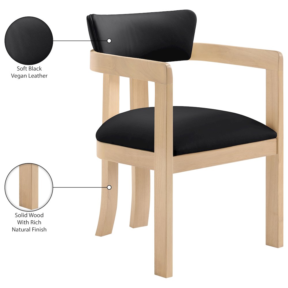 Lavrin Black Vegan Leather Upholstered Dining Arm Chair, Set of 2. Picture 10