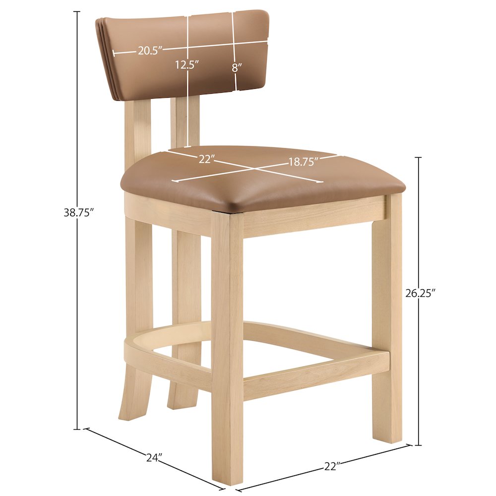Lavrin Cognac Vegan Leather Upholstered Counter Stool, Set of 2. Picture 9