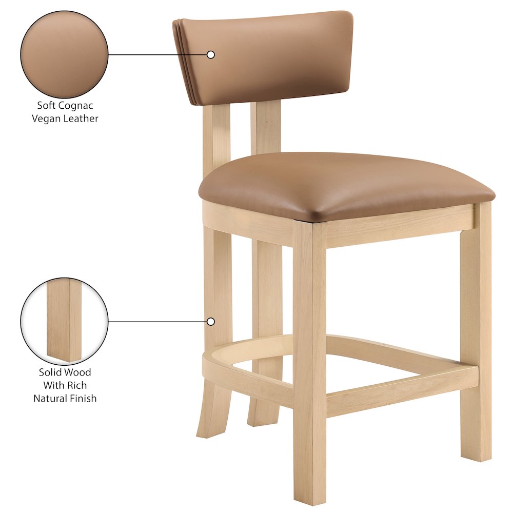 Lavrin Cognac Vegan Leather Upholstered Counter Stool, Set of 2. Picture 10