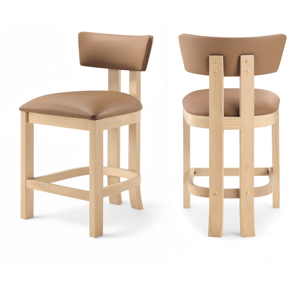 Lavrin Cognac Vegan Leather Upholstered Counter Stool, Set of 2. Picture 1