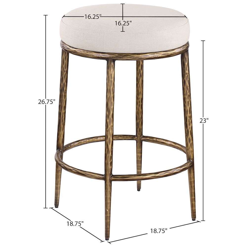 Ferro Beige Linen Textured Performance Fabric Upholstered Counter Stool. Picture 4