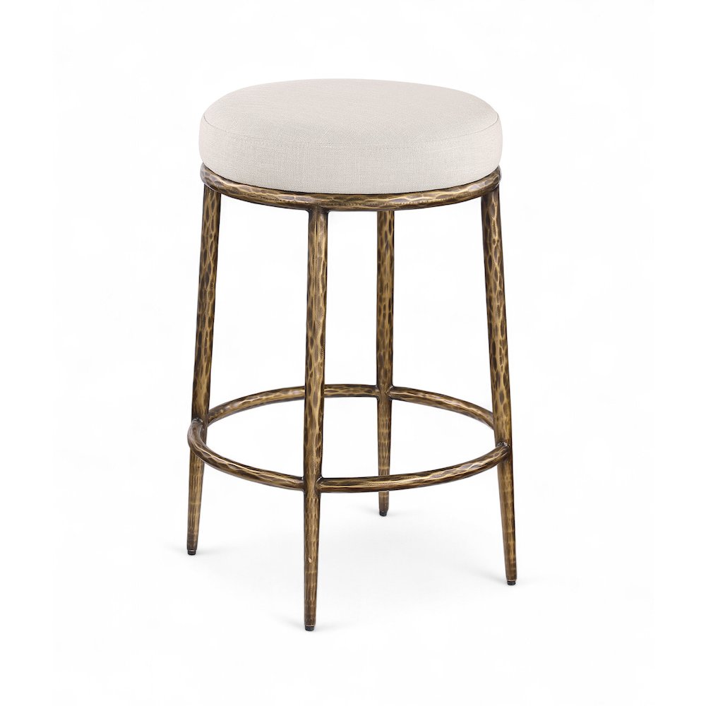 Ferro Beige Linen Textured Performance Fabric Upholstered Counter Stool. Picture 1