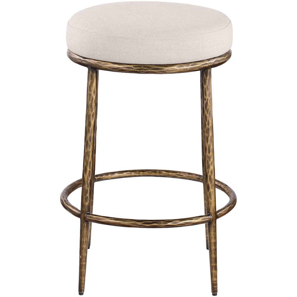 Ferro Beige Linen Textured Performance Fabric Upholstered Counter Stool. Picture 2