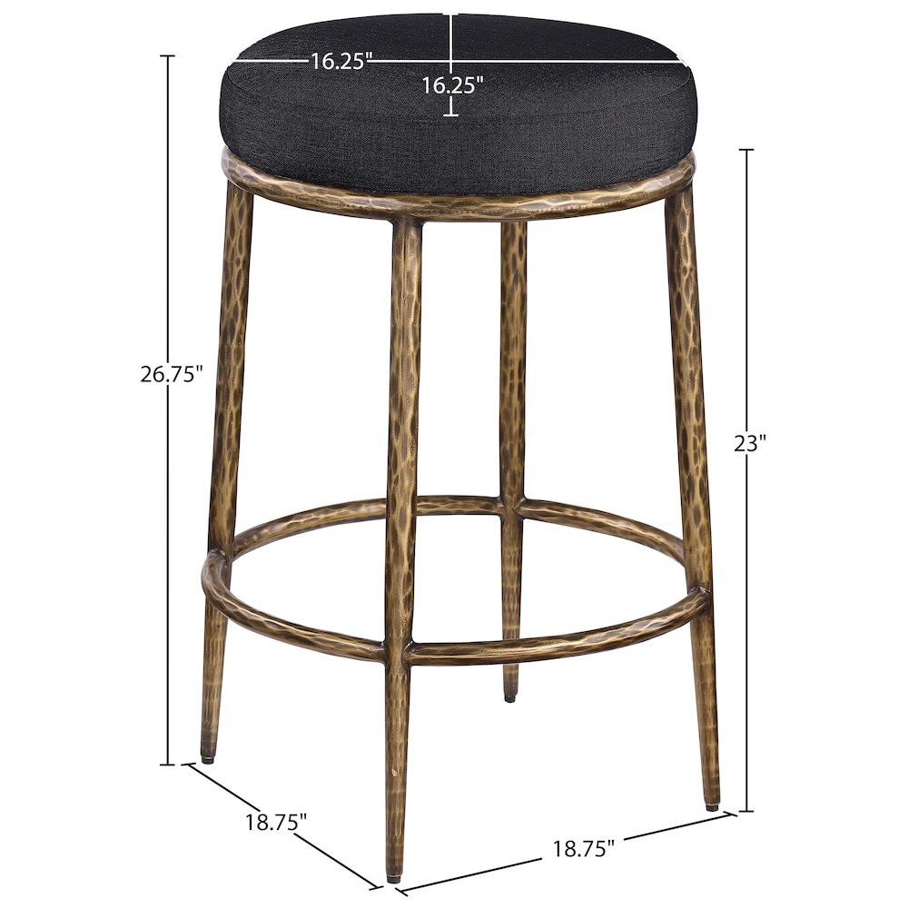 Ferro Black Linen Textured Performance Fabric Upholstered Counter Stool. Picture 5