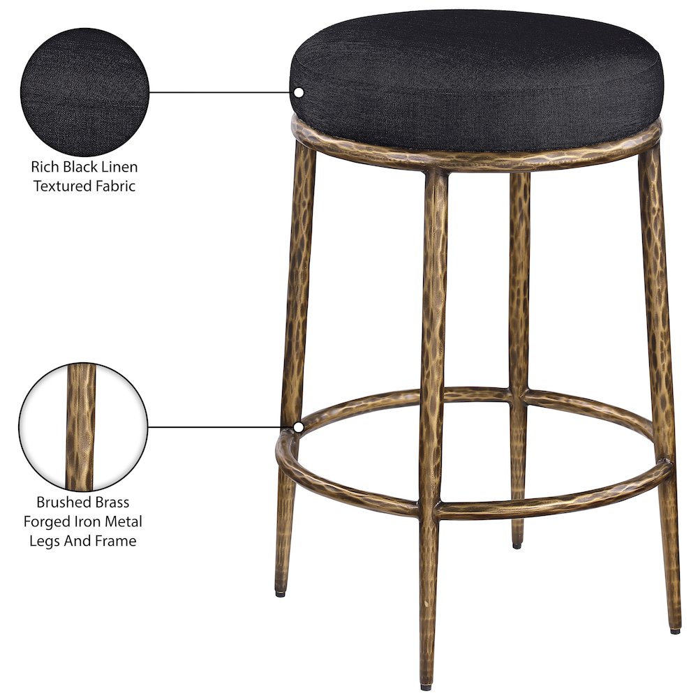 Ferro Black Linen Textured Performance Fabric Upholstered Counter Stool. Picture 6