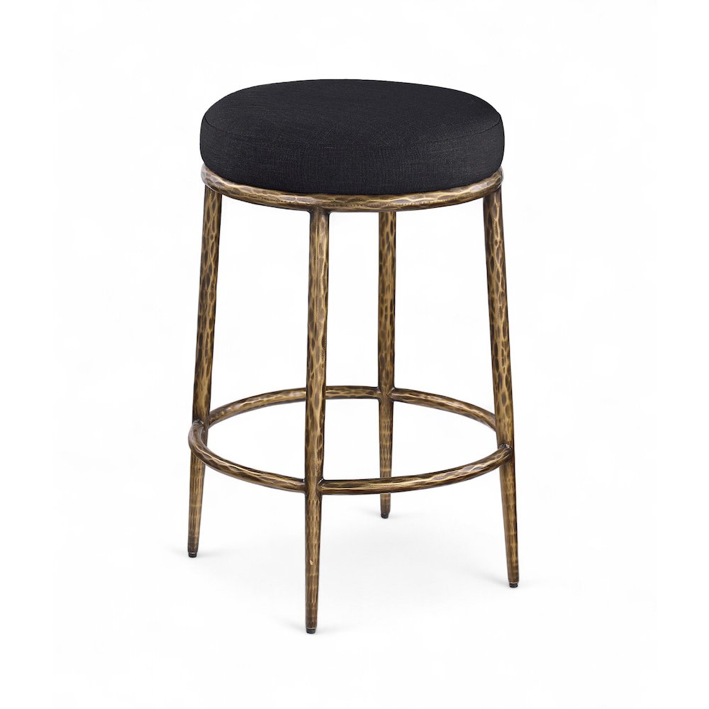 Ferro Black Linen Textured Performance Fabric Upholstered Counter Stool. Picture 1